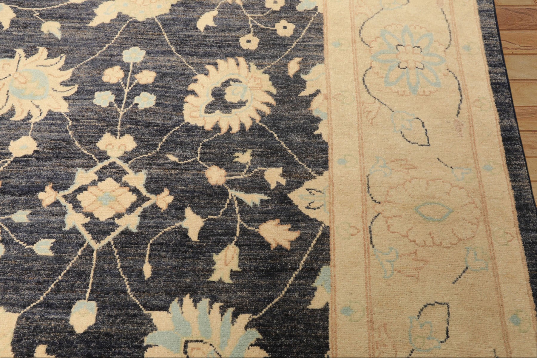 8x10 Denim, Ivory, Aqua Color Hand Knotted Peshawar Wool Traditional Oriental Rug