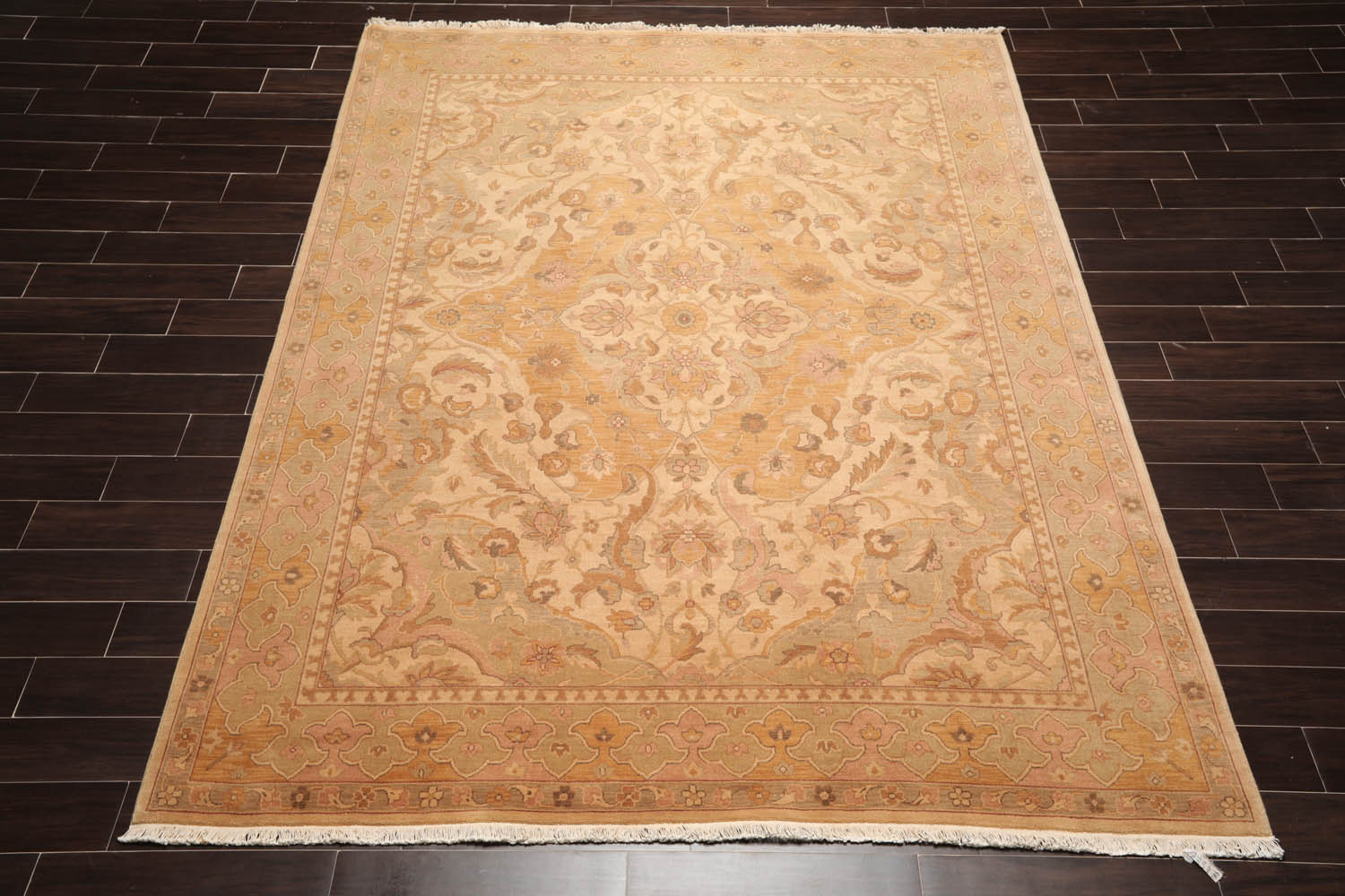 8x10 Beige, Gold, Moss Color Hand Knotted All-Over 100% Wool Traditional-Persian/Oriental Oriental Rug