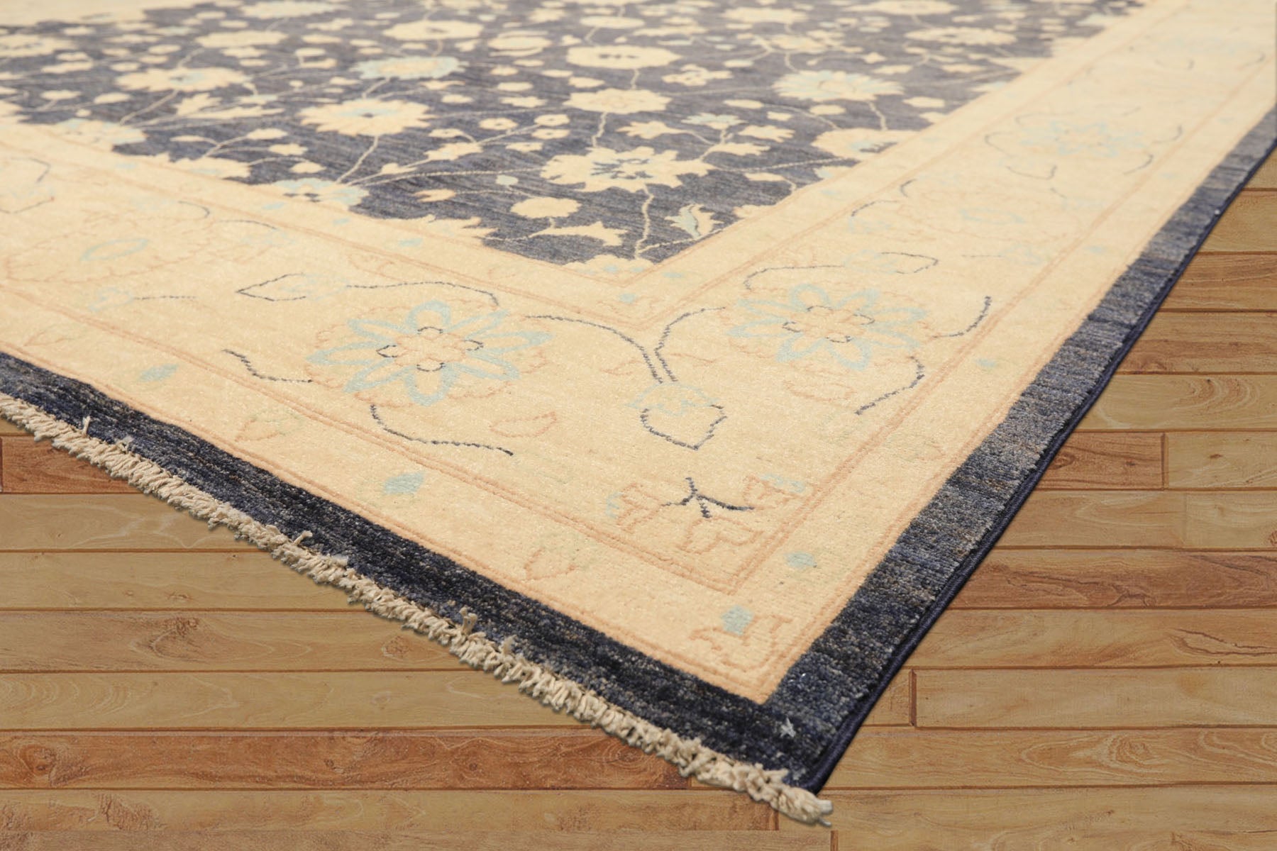 8x10 Denim, Ivory, Aqua Color Hand Knotted Peshawar Wool Traditional Oriental Rug