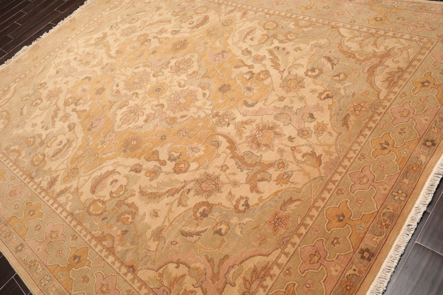 8x10 Beige, Gold, Moss Color Hand Knotted All-Over 100% Wool Traditional-Persian/Oriental Oriental Rug