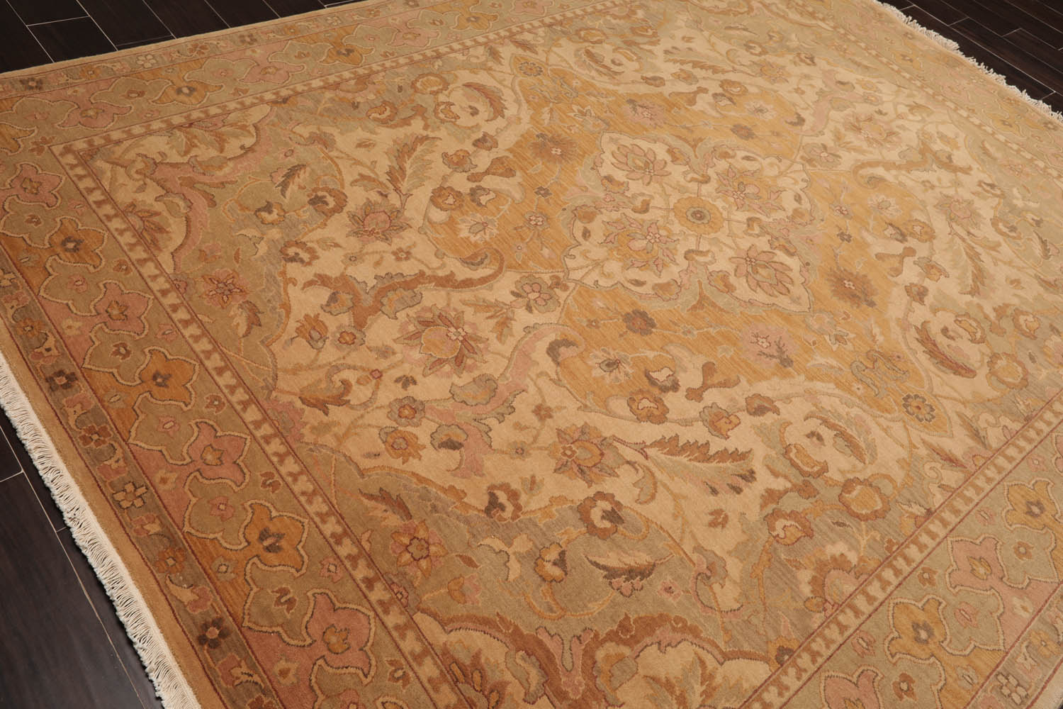 8x10 Beige, Gold, Moss Color Hand Knotted All-Over 100% Wool Traditional-Persian/Oriental Oriental Rug