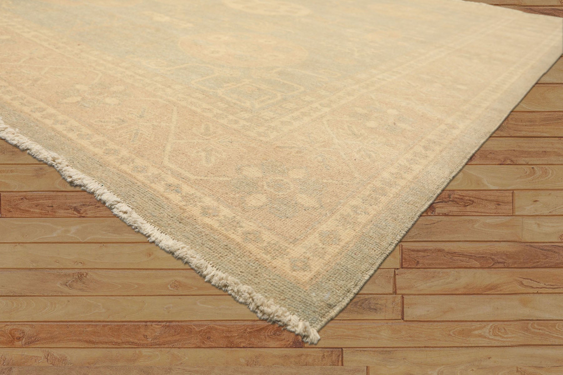 8x10 Mint, Tan, Beige Color Hand Knotted Khotan Wool Transitional Oriental Rug