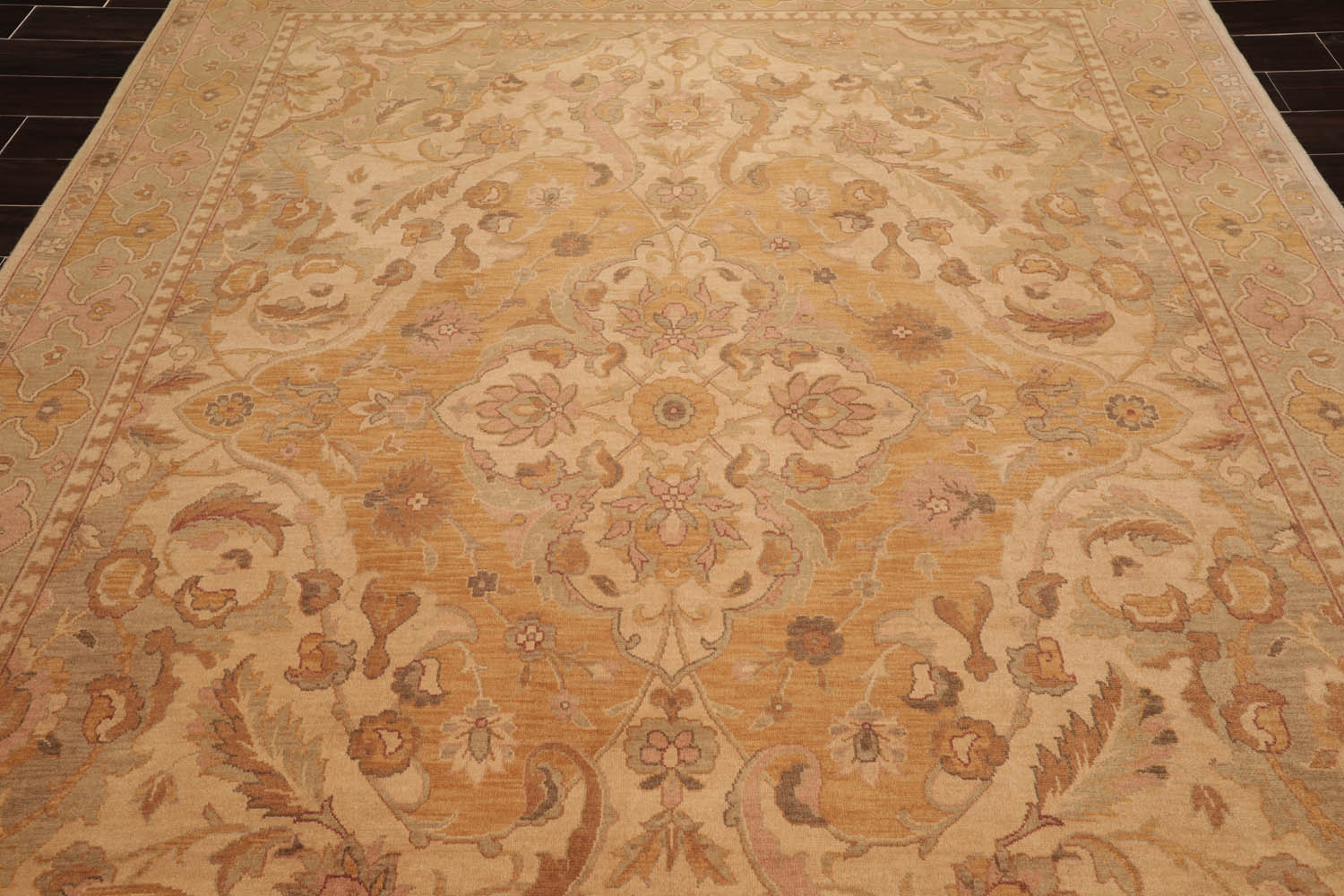 8x10 Beige, Gold, Moss Color Hand Knotted All-Over 100% Wool Traditional-Persian/Oriental Oriental Rug