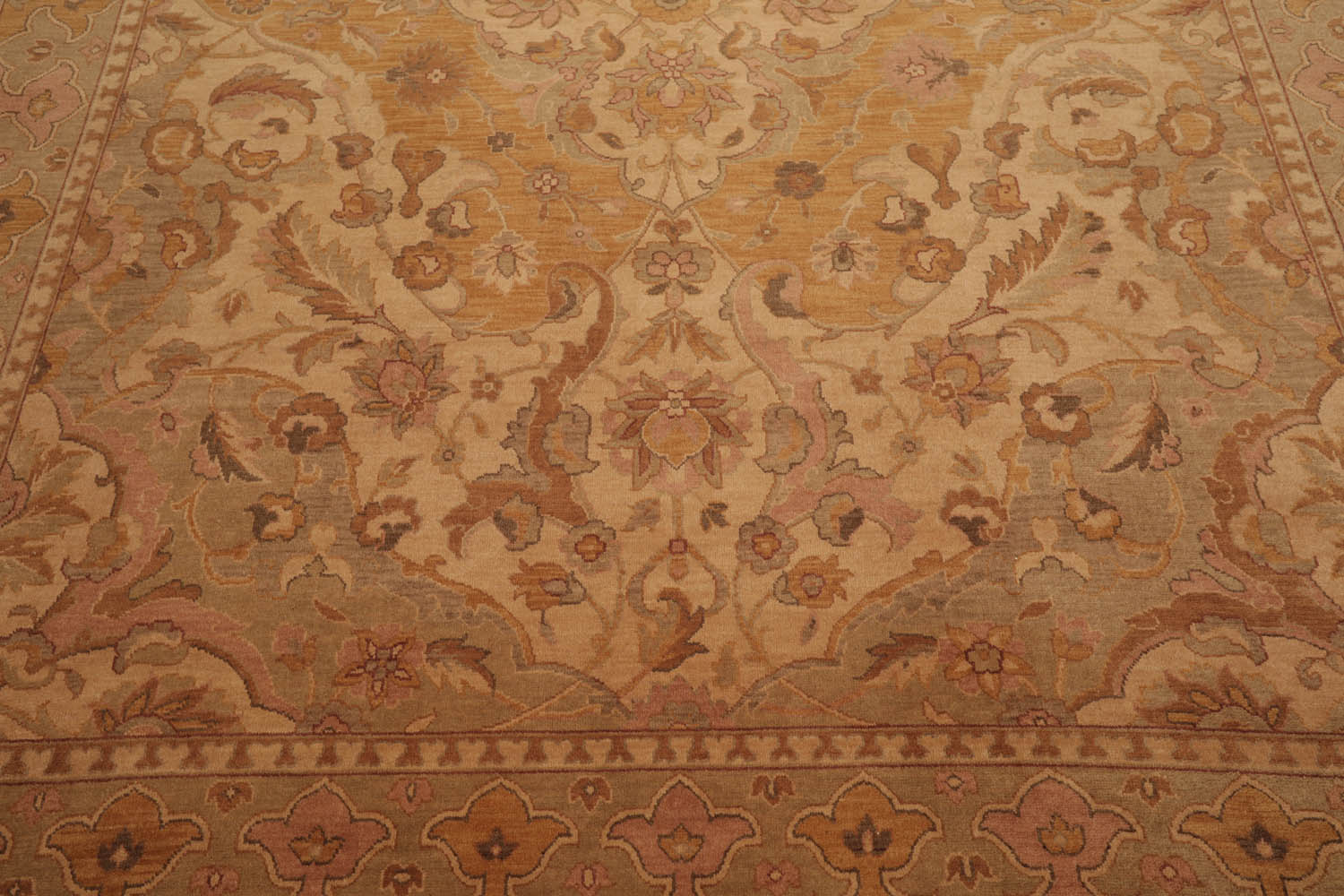 8x10 Beige, Gold, Moss Color Hand Knotted All-Over 100% Wool Traditional-Persian/Oriental Oriental Rug