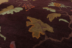 Runner Aubergine, Gold, Mint Color Hand Knotted Tibetan Wool Transitional Oriental Rug