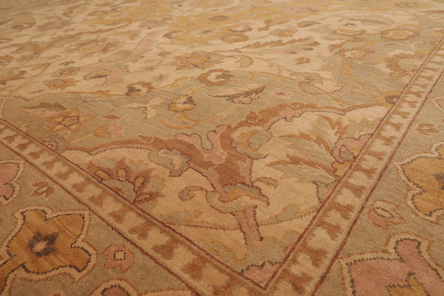 8x10 Beige, Gold, Moss Color Hand Knotted All-Over 100% Wool Traditional-Persian/Oriental Oriental Rug