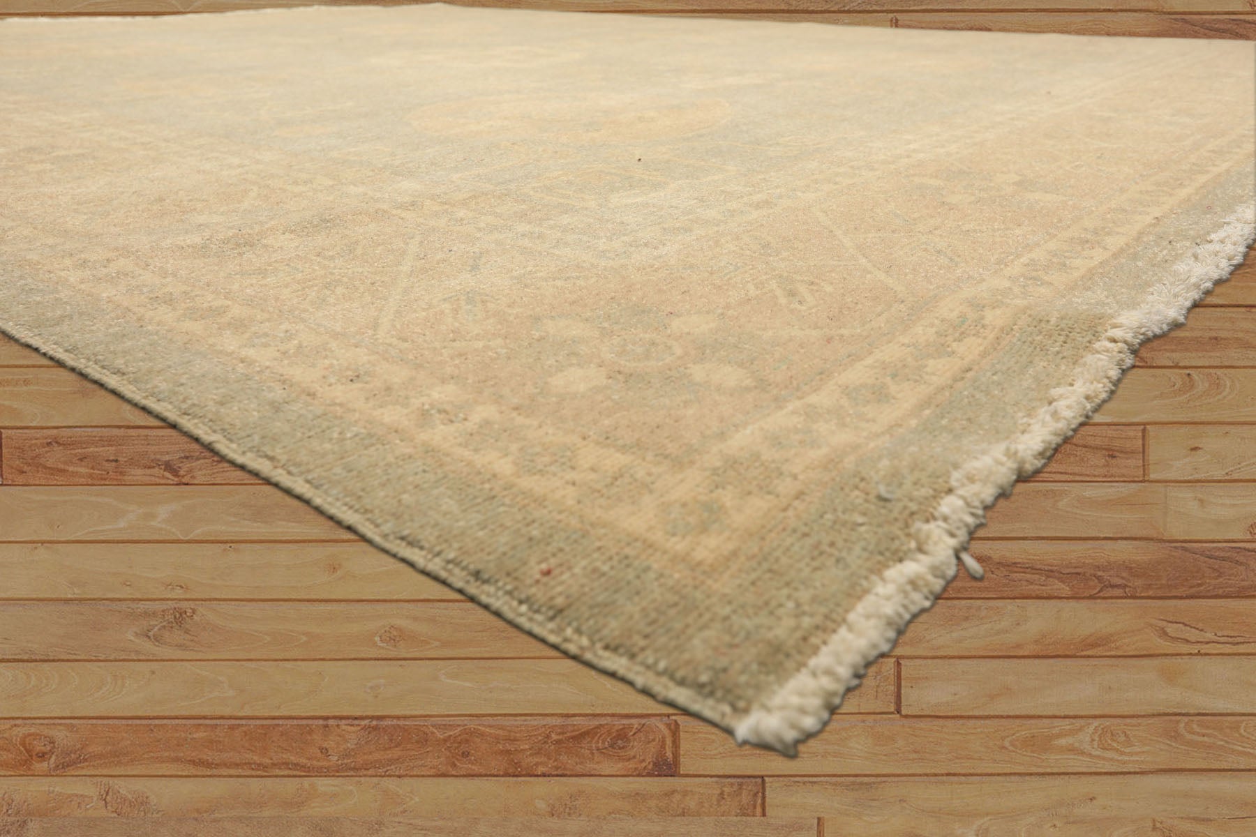 8x10 Mint, Tan, Beige Color Hand Knotted Khotan Wool Transitional Oriental Rug