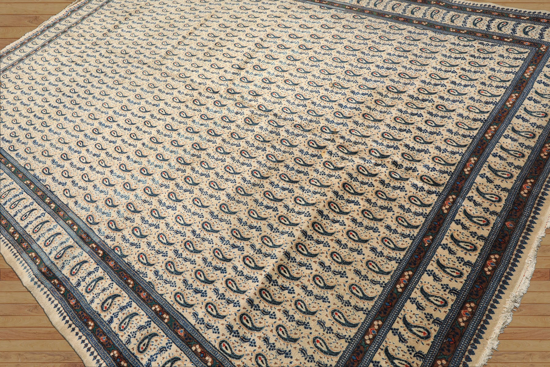 8x11 Ivory, Navy, Brown Color Hand Knotted Serabend Wool Traditional Oriental Rug