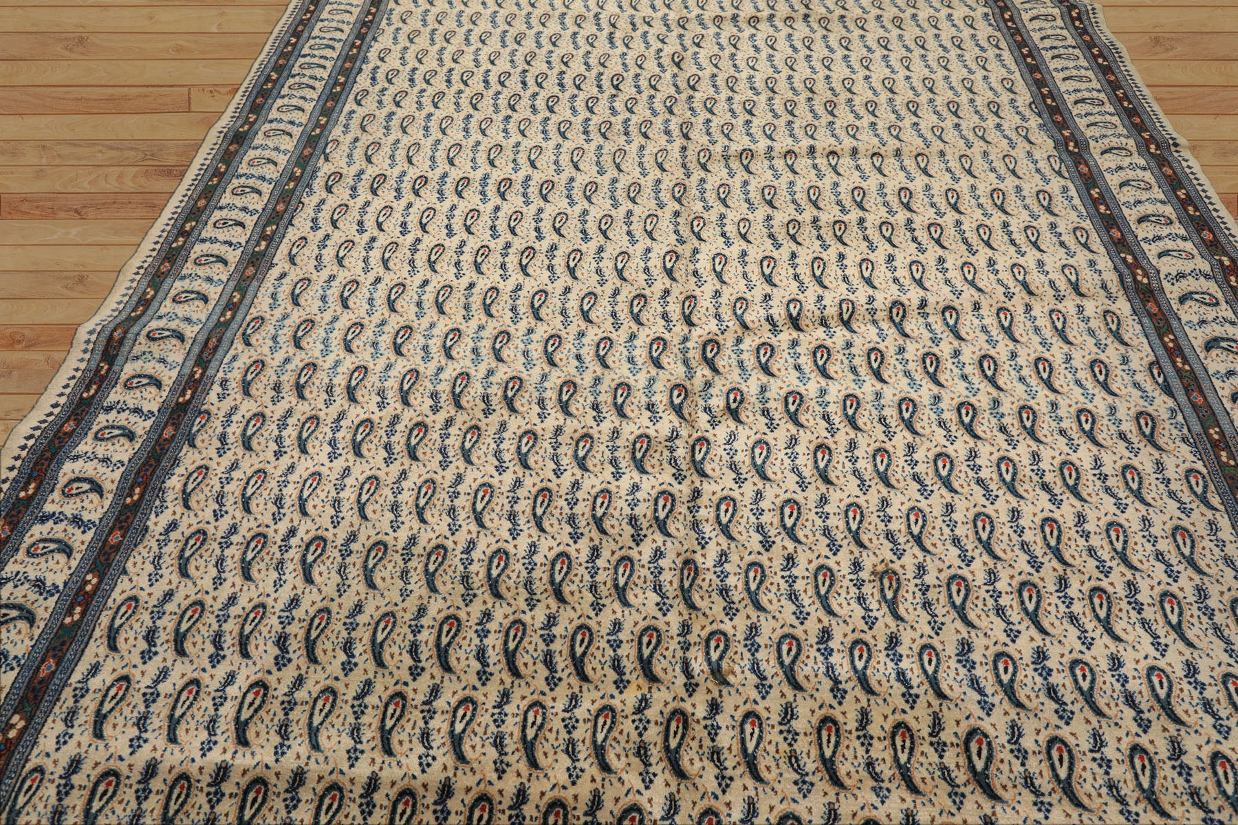 8x11 Ivory, Navy, Brown Color Hand Knotted Serabend Wool Traditional Oriental Rug