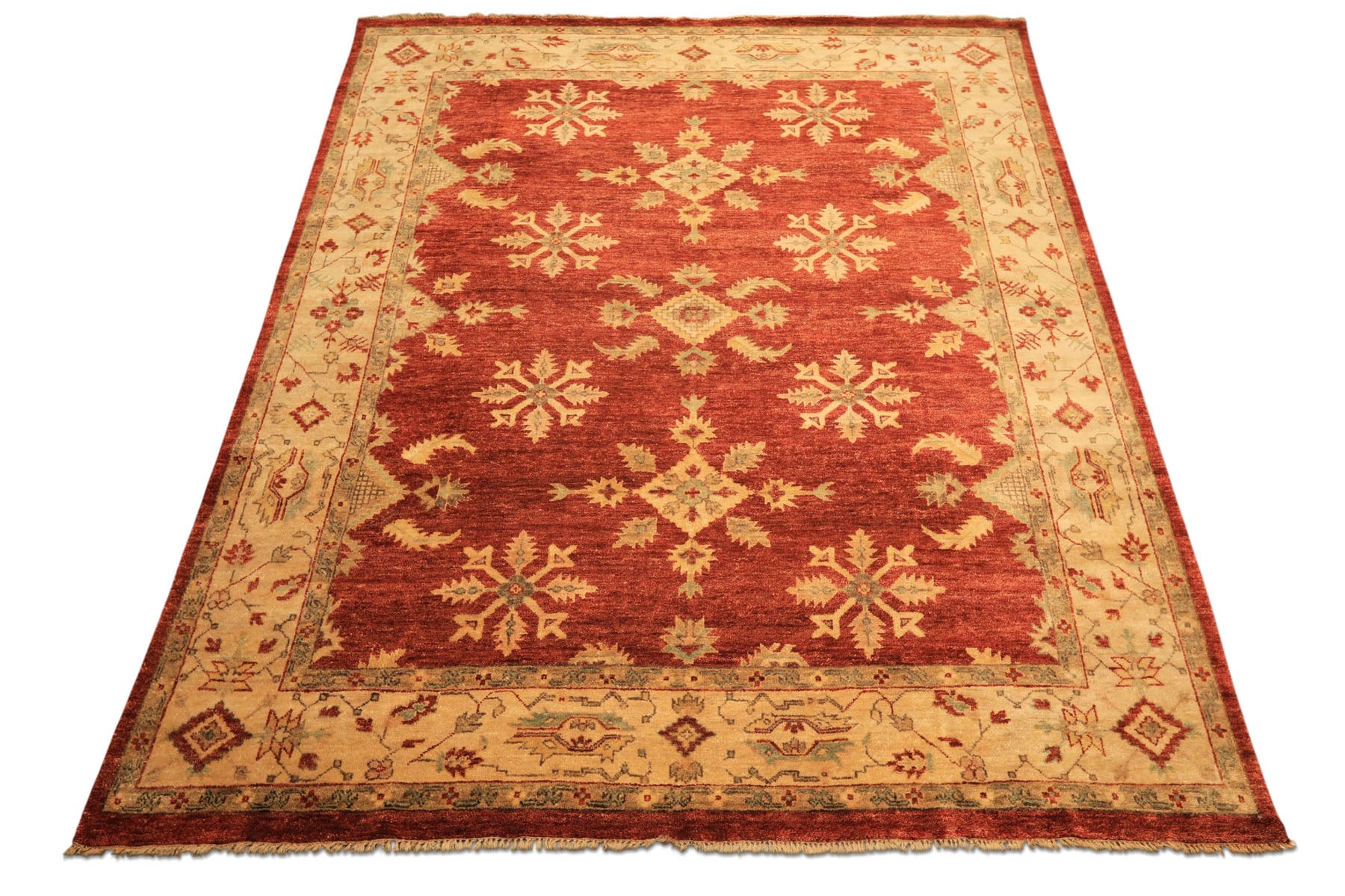8x10 Burnt Orange, Beige, Light Gold Color Hand Knotted Oushak Wool Traditional Oriental Rug