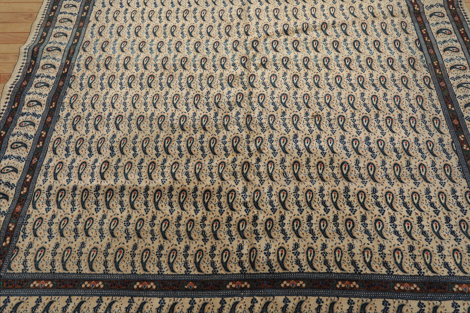 8x11 Ivory, Navy, Brown Color Hand Knotted Serabend Wool Traditional Oriental Rug