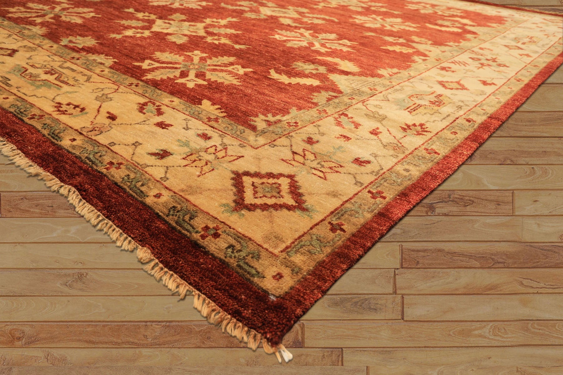 8x10 Burnt Orange, Beige, Light Gold Color Hand Knotted Oushak Wool Traditional Oriental Rug