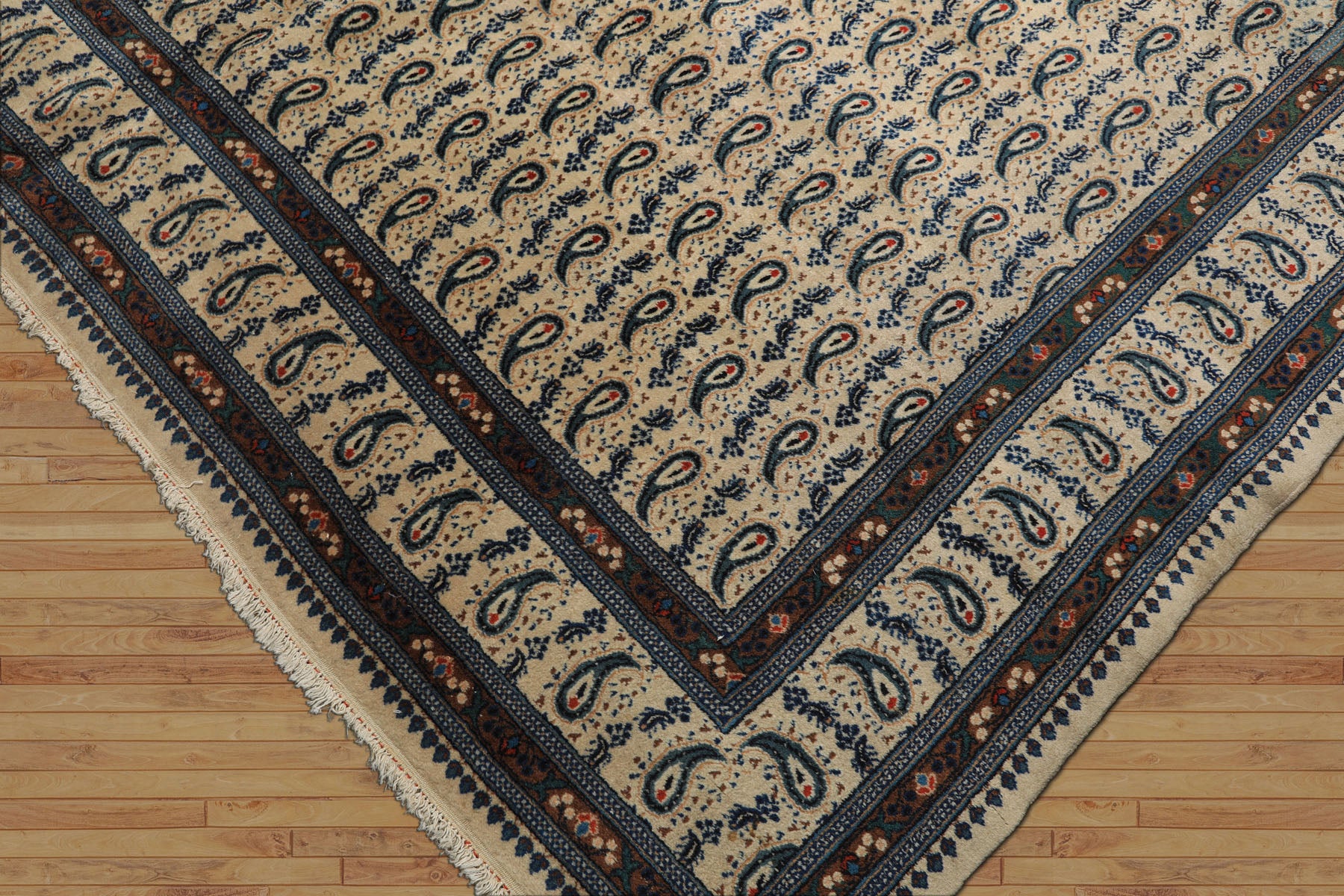 8x11 Ivory, Navy, Brown Color Hand Knotted Serabend Wool Traditional Oriental Rug