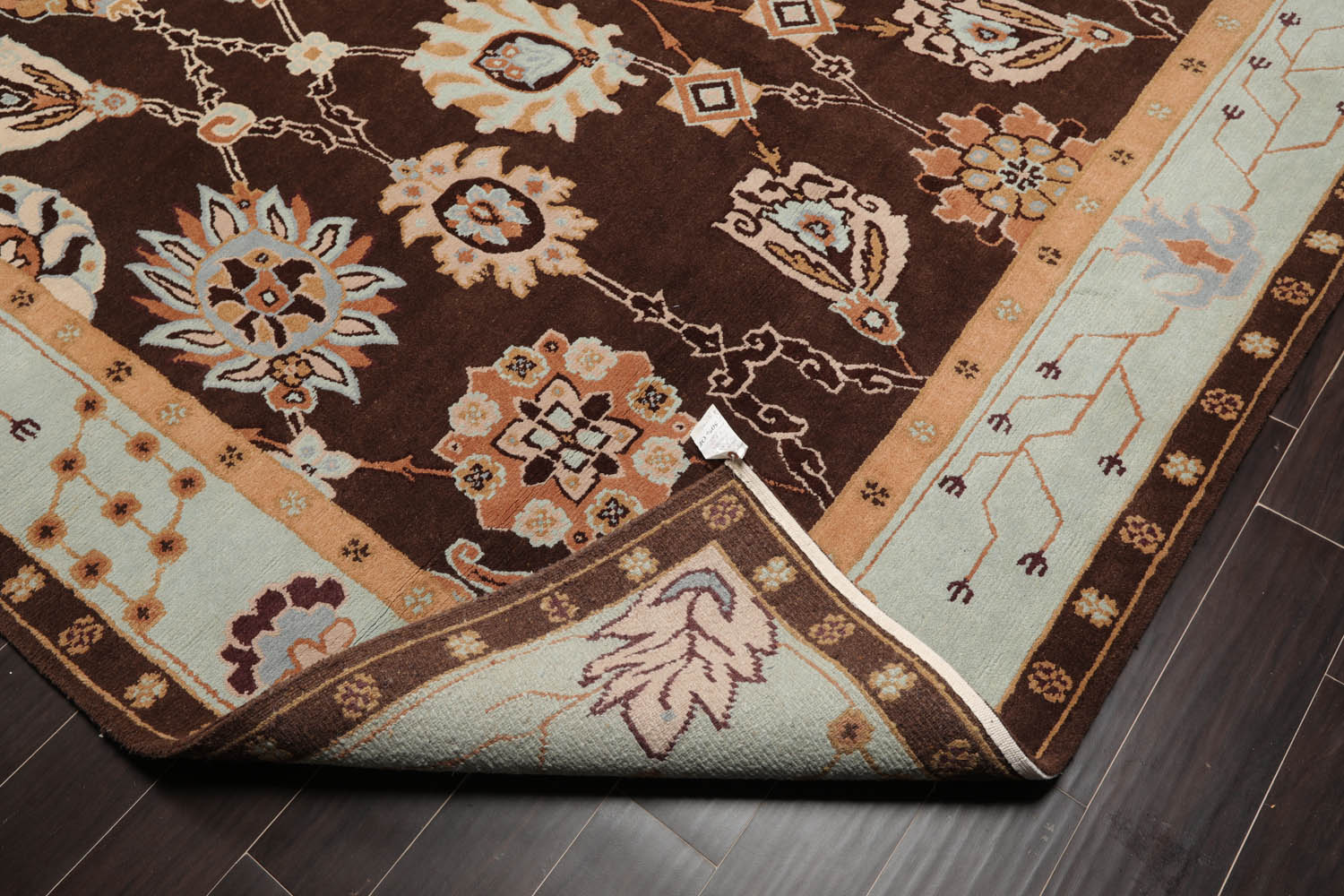 9x12 Chocolate, Aqua, Mint Color Hand Knotted All-Over 100% Wool Traditional-Persian/Oriental Oriental Rug