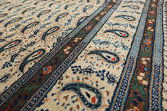 8x11 Ivory, Navy, Brown Color Hand Knotted Serabend Wool Traditional Oriental Rug