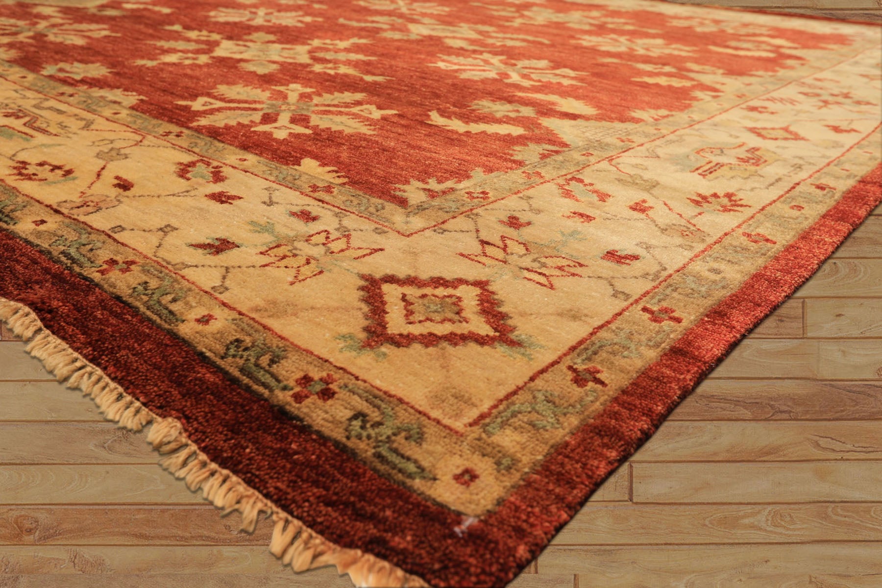 8x10 Burnt Orange, Beige, Light Gold Color Hand Knotted Oushak Wool Traditional Oriental Rug