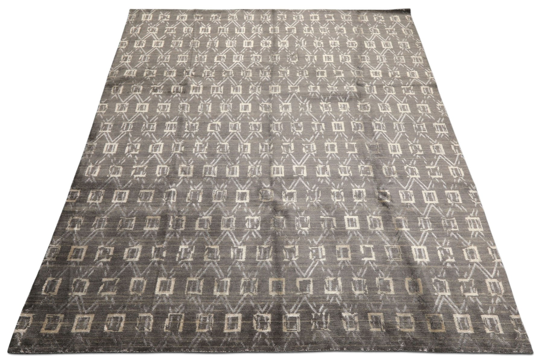 8x10 Tone on Tone Gray, , Color Hand Loomed Indo Tibetan Wool & Bamboo Silk Modern & Contemporay Oriental Rug