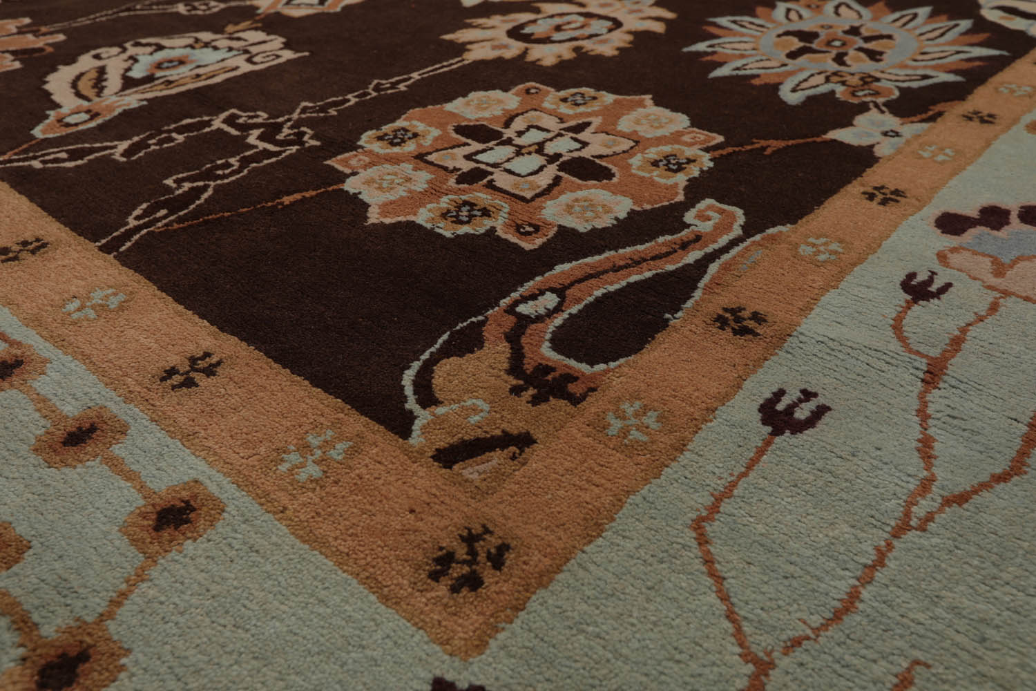 9x12 Chocolate, Aqua, Mint Color Hand Knotted All-Over 100% Wool Traditional-Persian/Oriental Oriental Rug