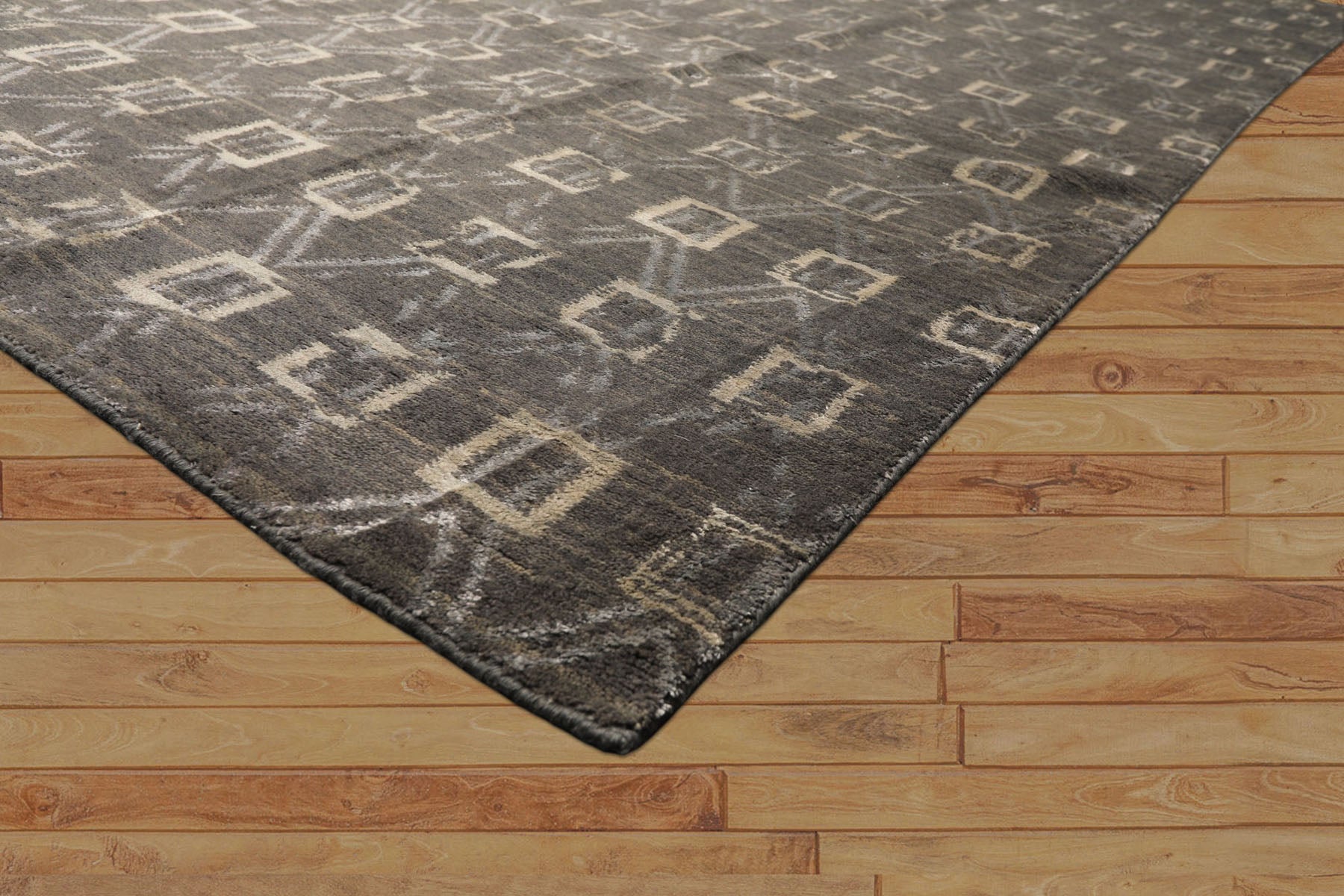 8x10 Tone on Tone Gray, , Color Hand Loomed Indo Tibetan Wool & Bamboo Silk Modern & Contemporay Oriental Rug
