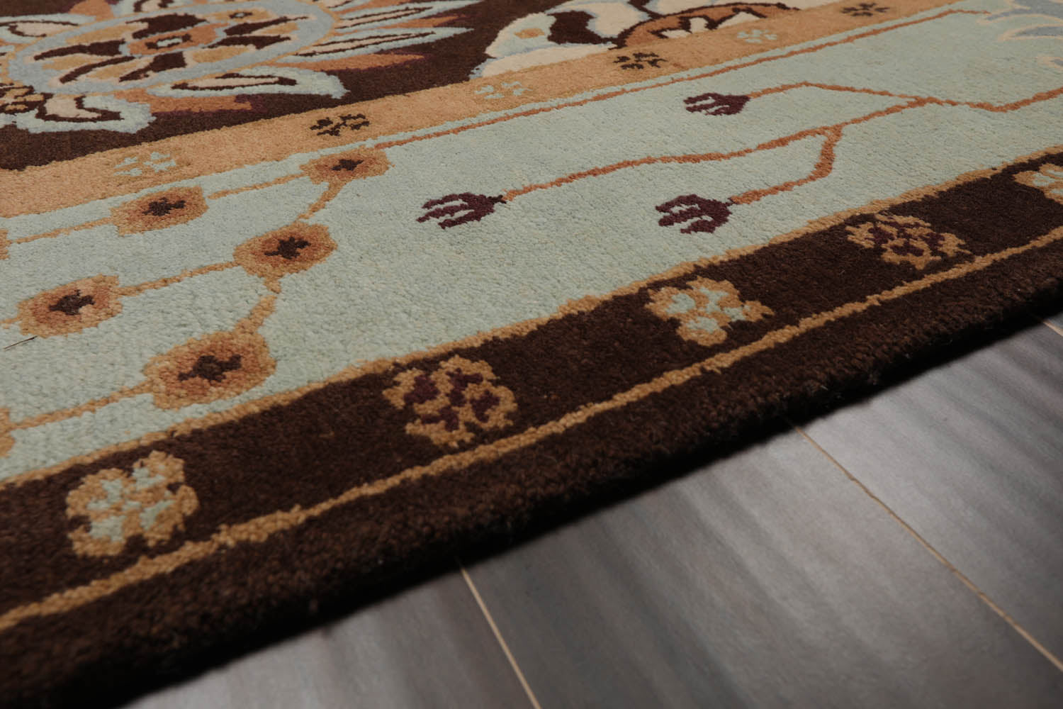 9x12 Chocolate, Aqua, Mint Color Hand Knotted All-Over 100% Wool Traditional-Persian/Oriental Oriental Rug