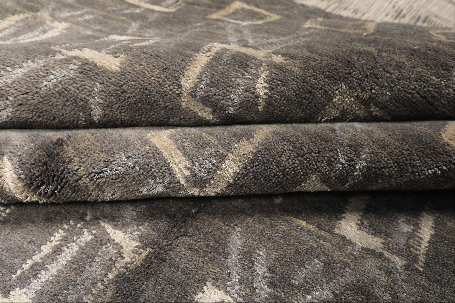 8x10 Tone on Tone Gray, , Color Hand Loomed Indo Tibetan Wool & Bamboo Silk Modern & Contemporay Oriental Rug