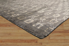 8x10 Tone on Tone Gray, , Color Hand Loomed Indo Tibetan Wool & Bamboo Silk Modern & Contemporay Oriental Rug