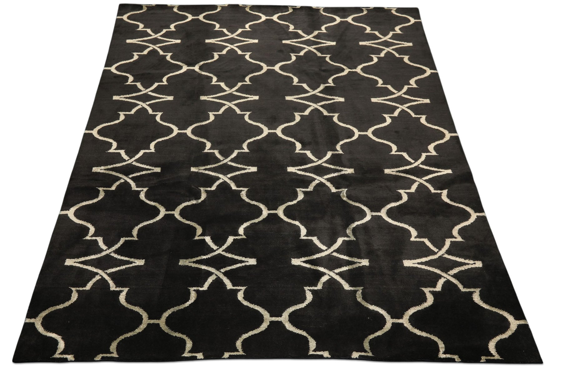 8x10 Black, Ivory, Color Hand Loomed Indo Tibetan Wool Modern & Contemporay Oriental Rug