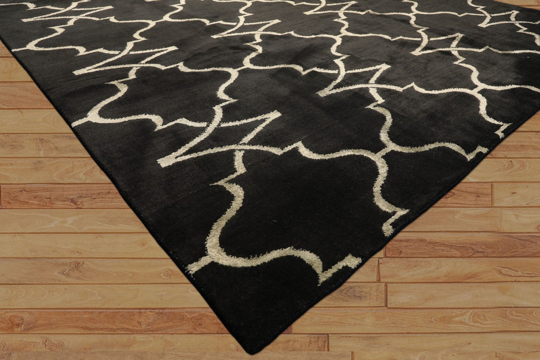 8x10 Black, Ivory, Color Hand Loomed Indo Tibetan Wool Modern & Contemporay Oriental Rug