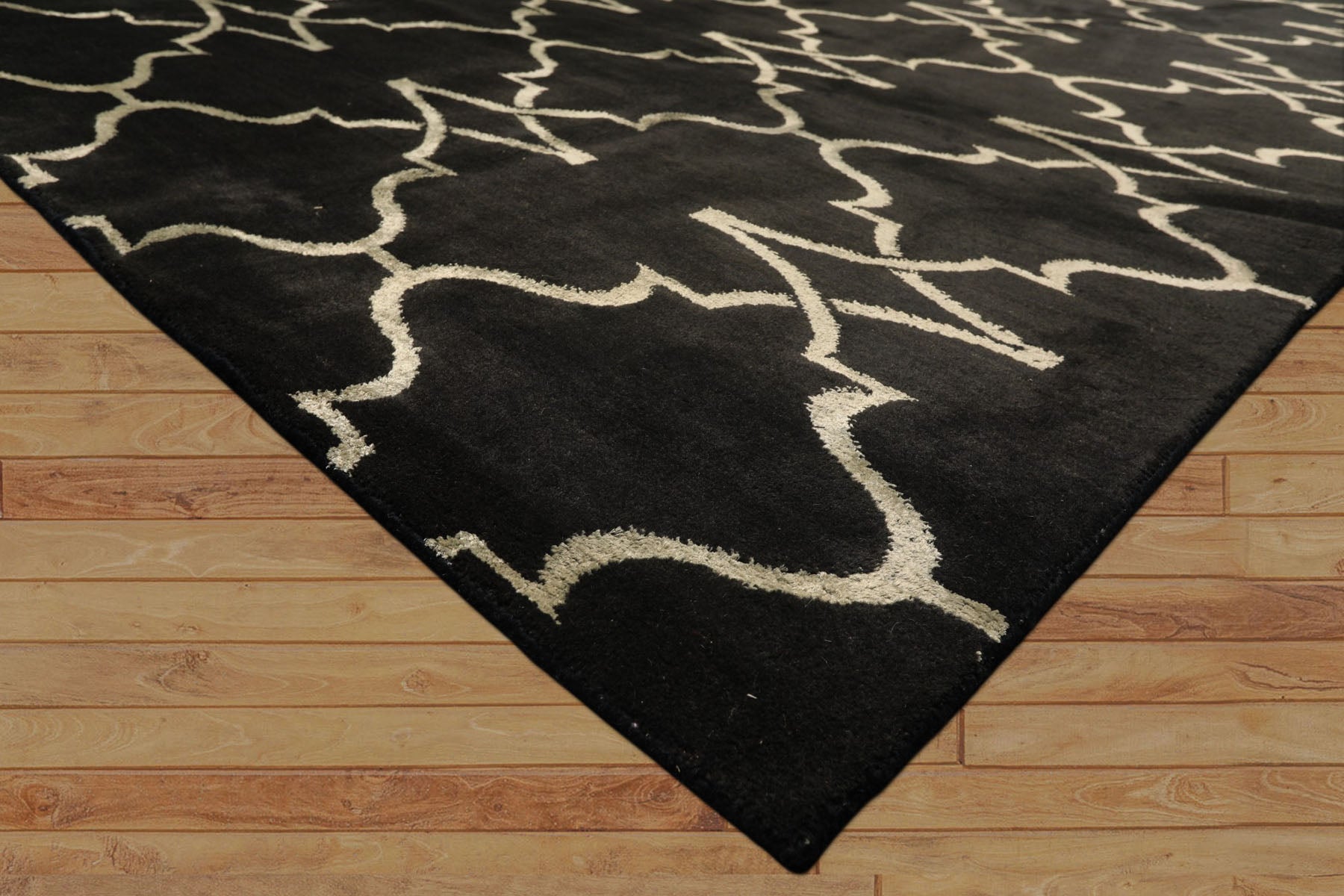 8x10 Black, Ivory, Color Hand Loomed Indo Tibetan Wool Modern & Contemporay Oriental Rug