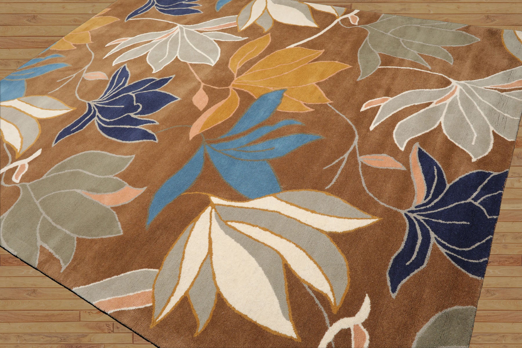 Karista Multi Sizes Hand Tufted Brown Floral Wool Oriental Area Rug by LoomBloom Contemporary Design