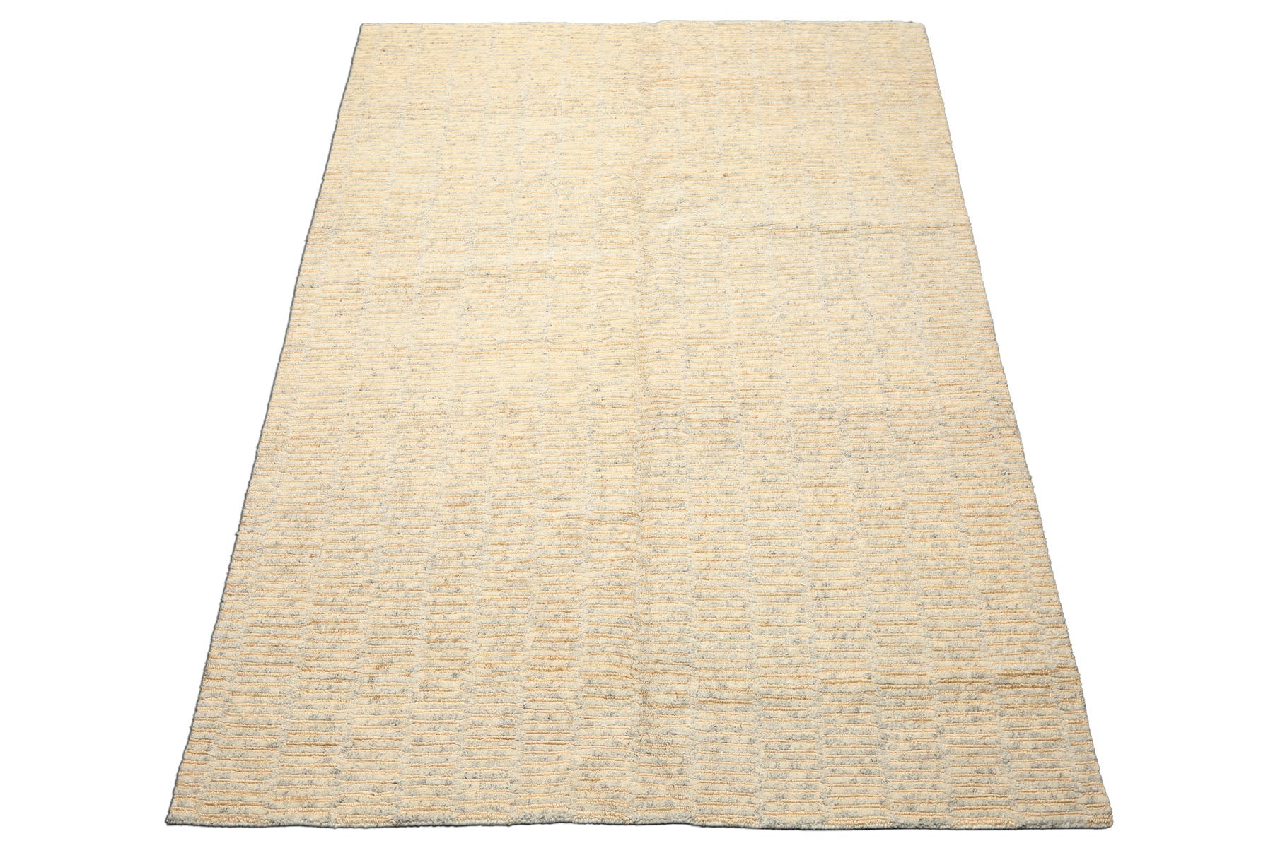 6x9 Ivory, Beige, Gray Color Hand Knotted Tibetan Wool & Jute Contemporary Oriental Rug