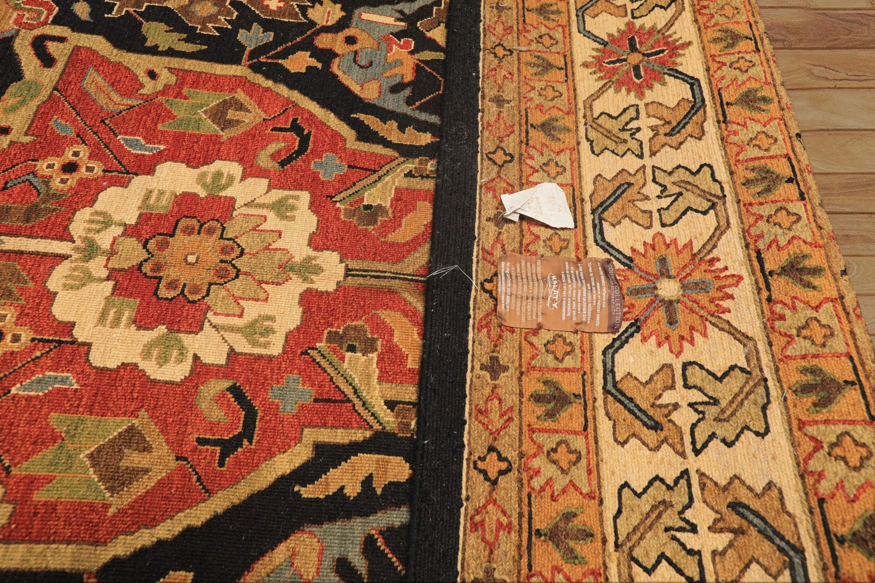 Octagon Black, Ivory, Gold Color Hand Knotted Soumak Wool Traditional Oriental Rug
