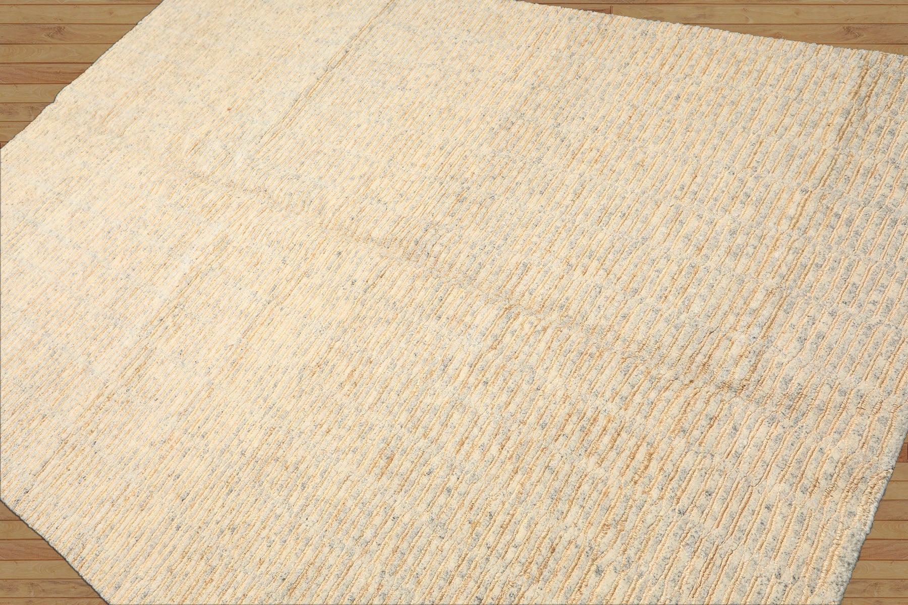 6x9 Ivory, Beige, Gray Color Hand Knotted Tibetan Wool & Jute Contemporary Oriental Rug