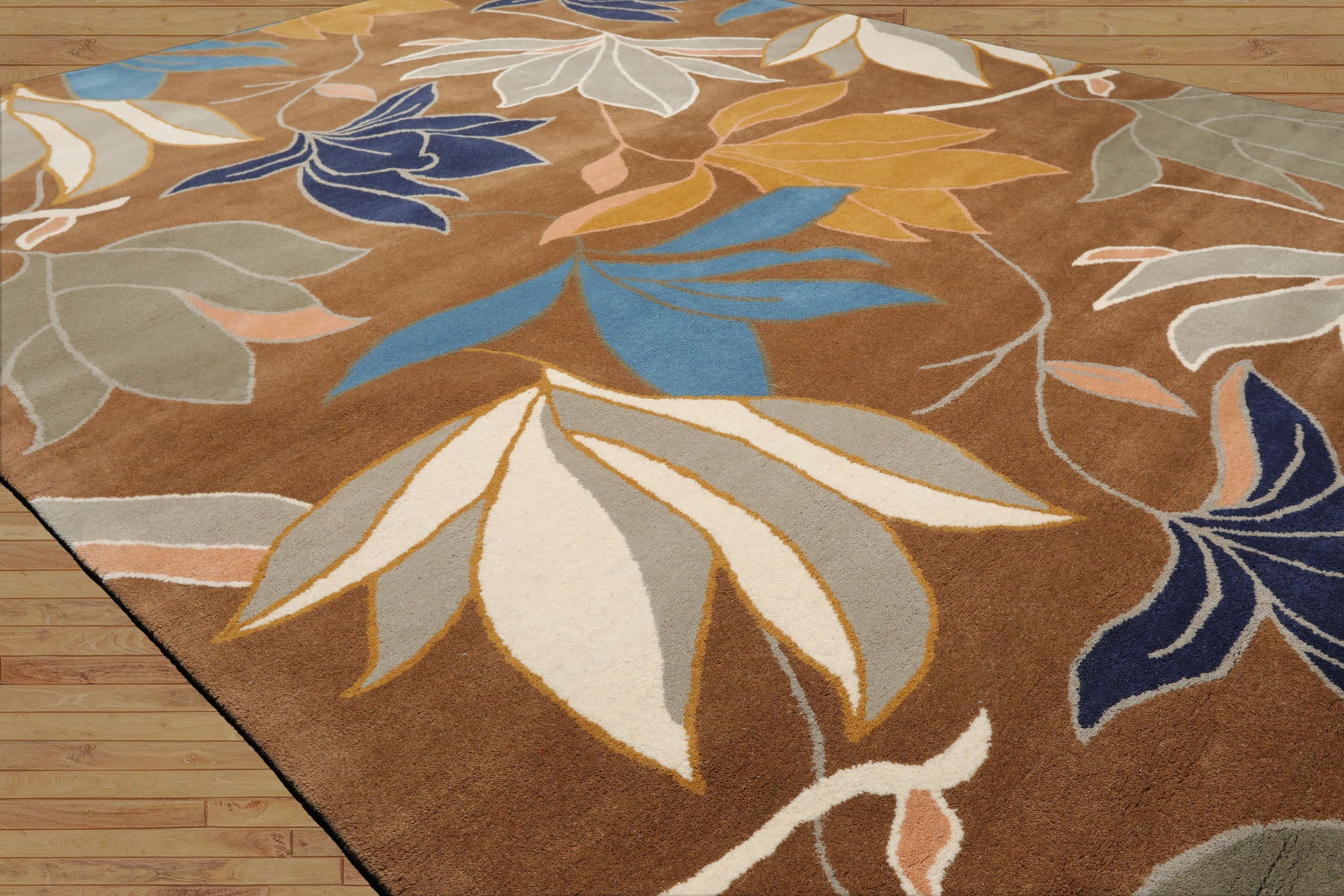 Karista Multi Sizes Hand Tufted Brown Floral Wool Oriental Area Rug by LoomBloom Contemporary Design