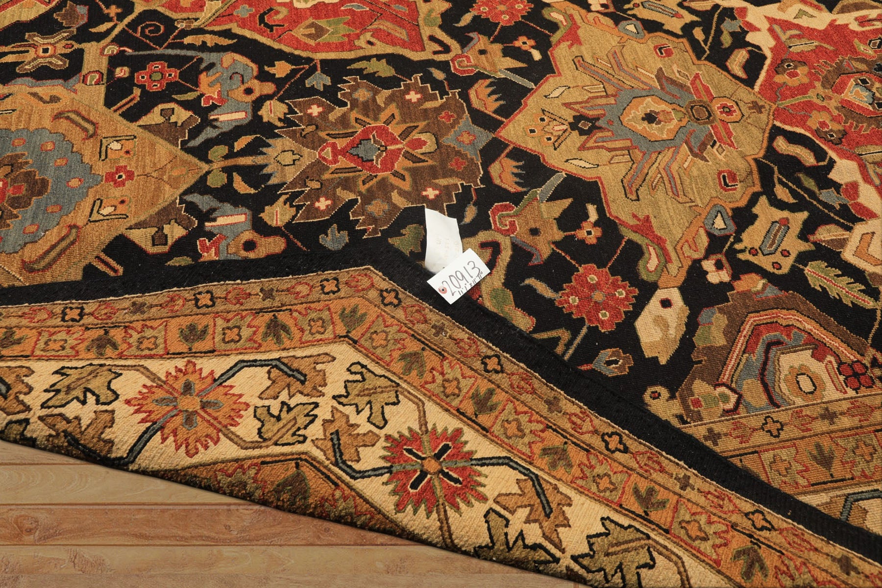Octagon Black, Ivory, Gold Color Hand Knotted Soumak Wool Traditional Oriental Rug