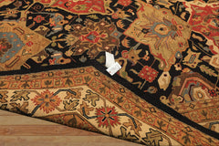 Octagon Black, Ivory, Gold Color Hand Knotted Soumak Wool Traditional Oriental Rug