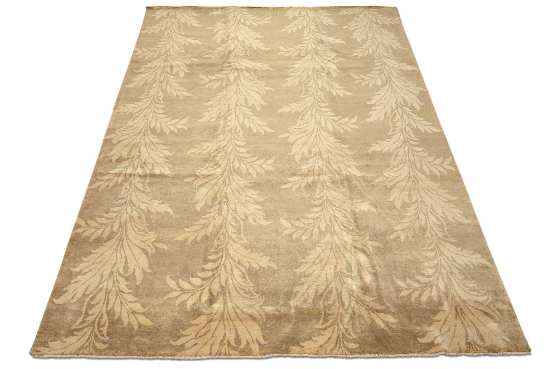 8x10 Moss, Beige, Color Hand Knotted Tibetan Wool Transitional Oriental Rug