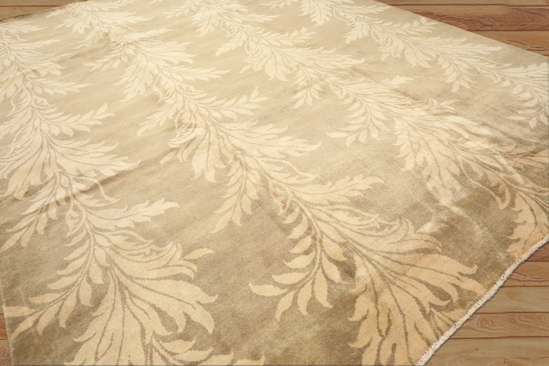 8x10 Moss, Beige, Color Hand Knotted Tibetan Wool Transitional Oriental Rug