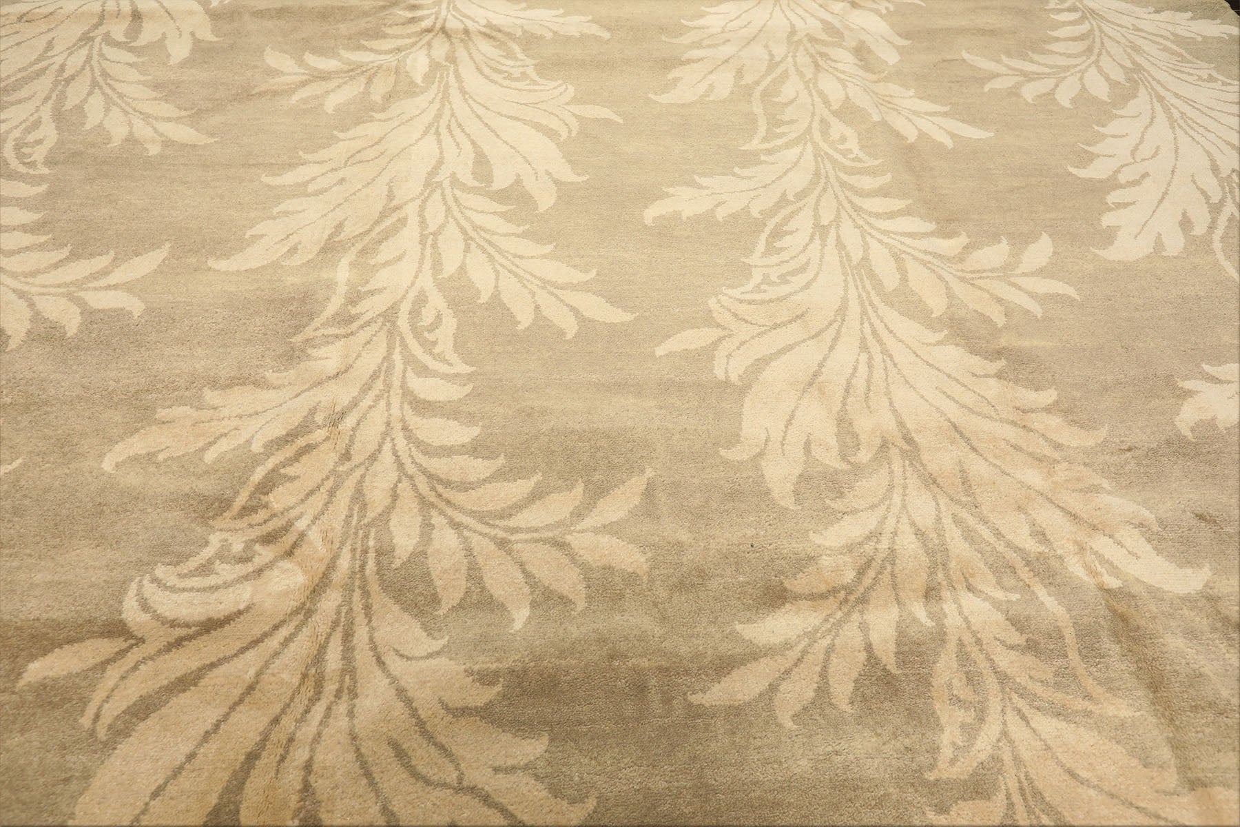8x10 Moss, Beige, Color Hand Knotted Tibetan Wool Transitional Oriental Rug