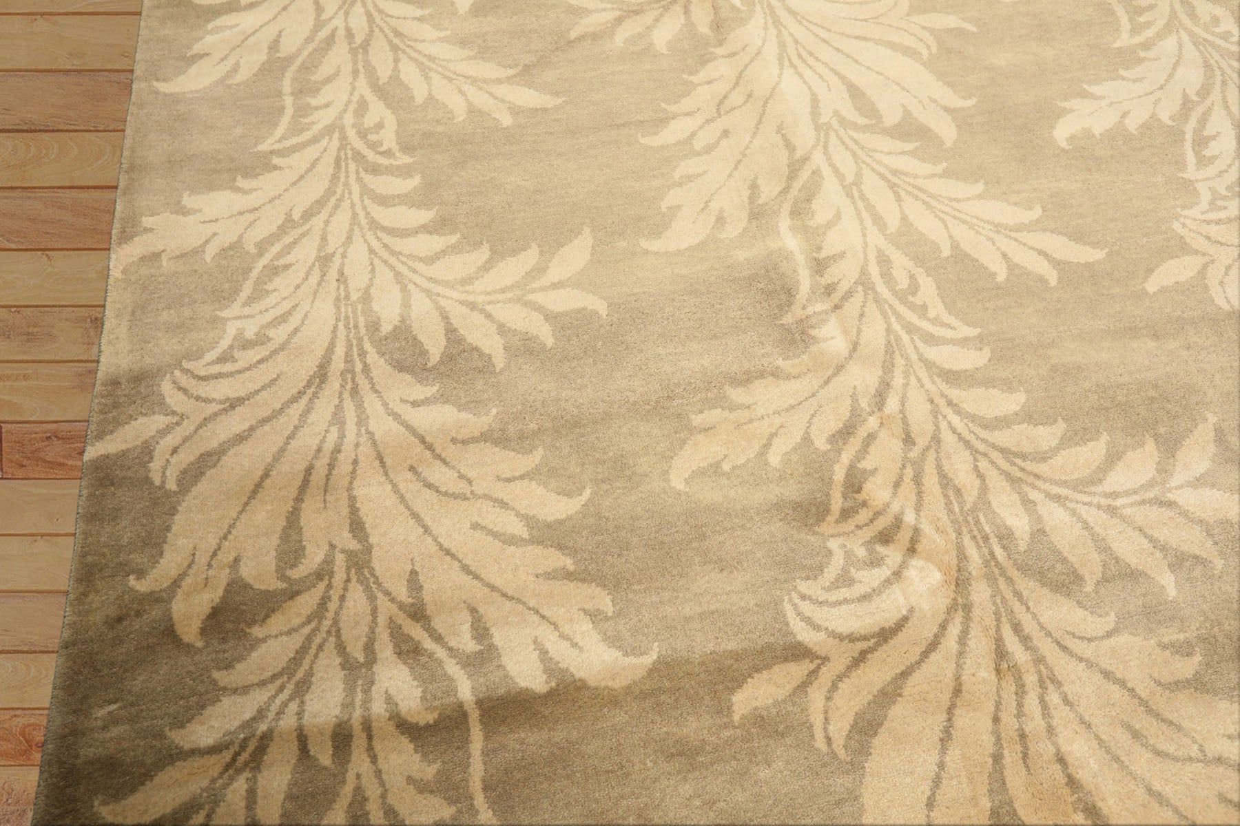 8x10 Moss, Beige, Color Hand Knotted Tibetan Wool Transitional Oriental Rug