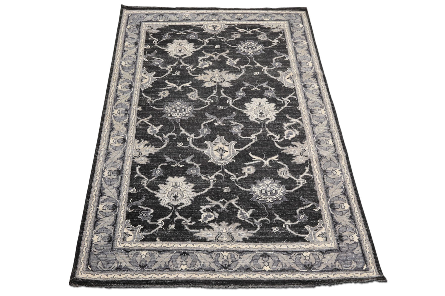 6x9 Charcoal, Gray, Graphite Color Hand Knotted Oushak Wool Traditional Oriental Rug