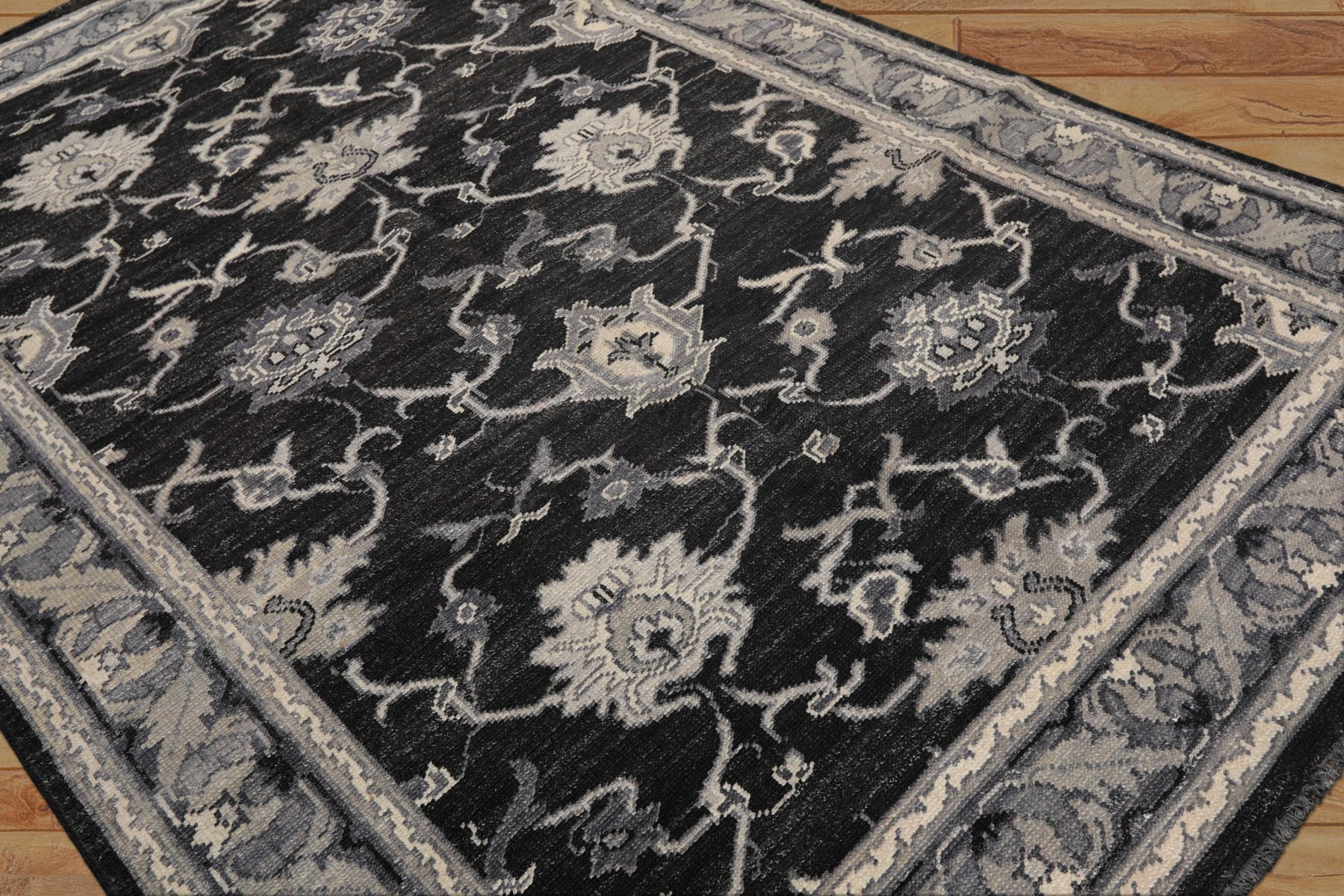 6x9 Charcoal, Gray, Graphite Color Hand Knotted Oushak Wool Traditional Oriental Rug