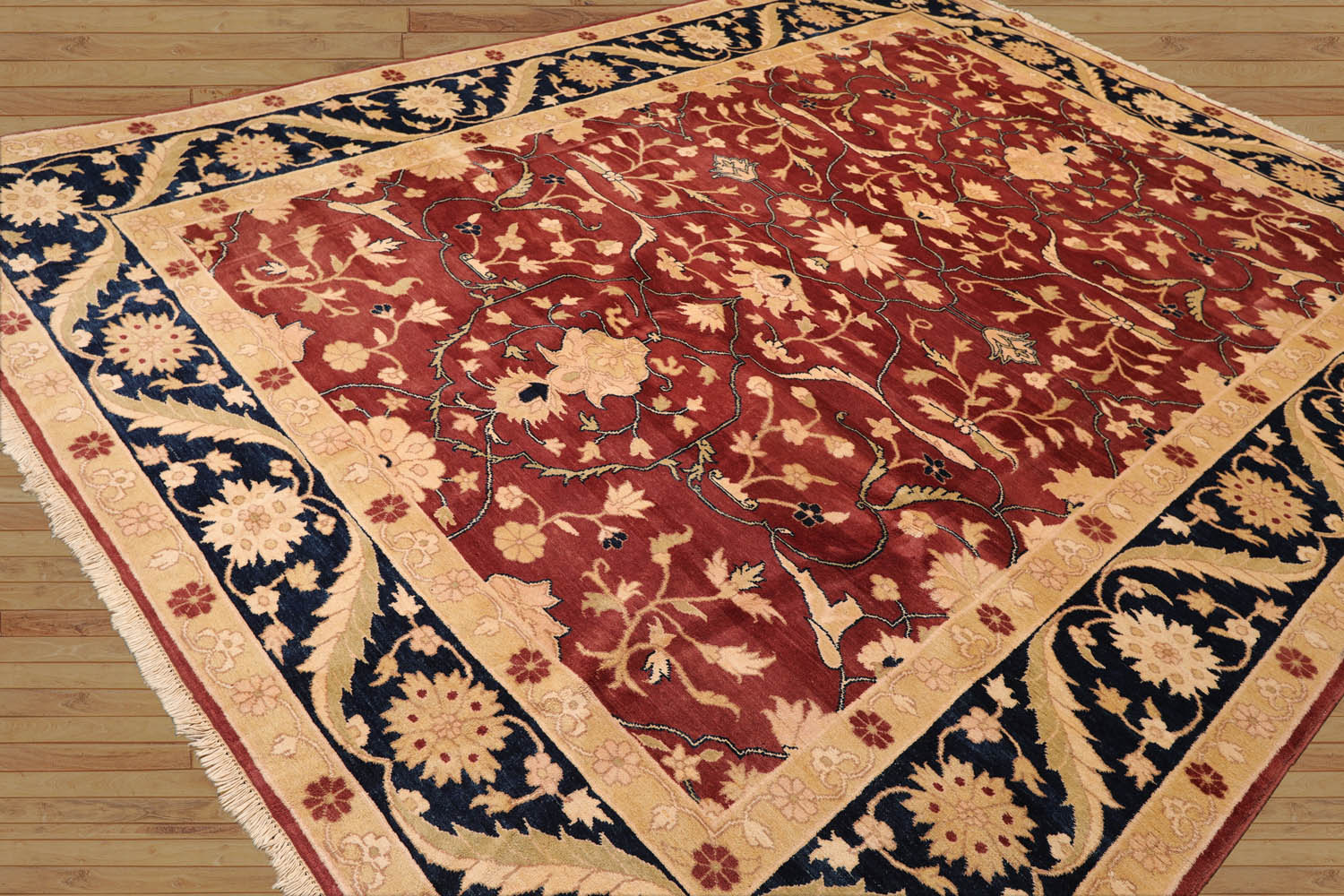 9x12 Rust, Navy, Tan Color Hand Knotted Floral 100% Wool Traditional-Persian/Oriental Oriental Rug