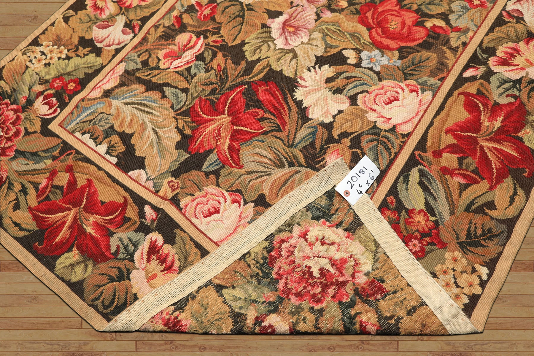 4x6 Green, Gold, Red Color Hand Woven French Aubusson Needlepoint Wool Traditional Oriental Rug