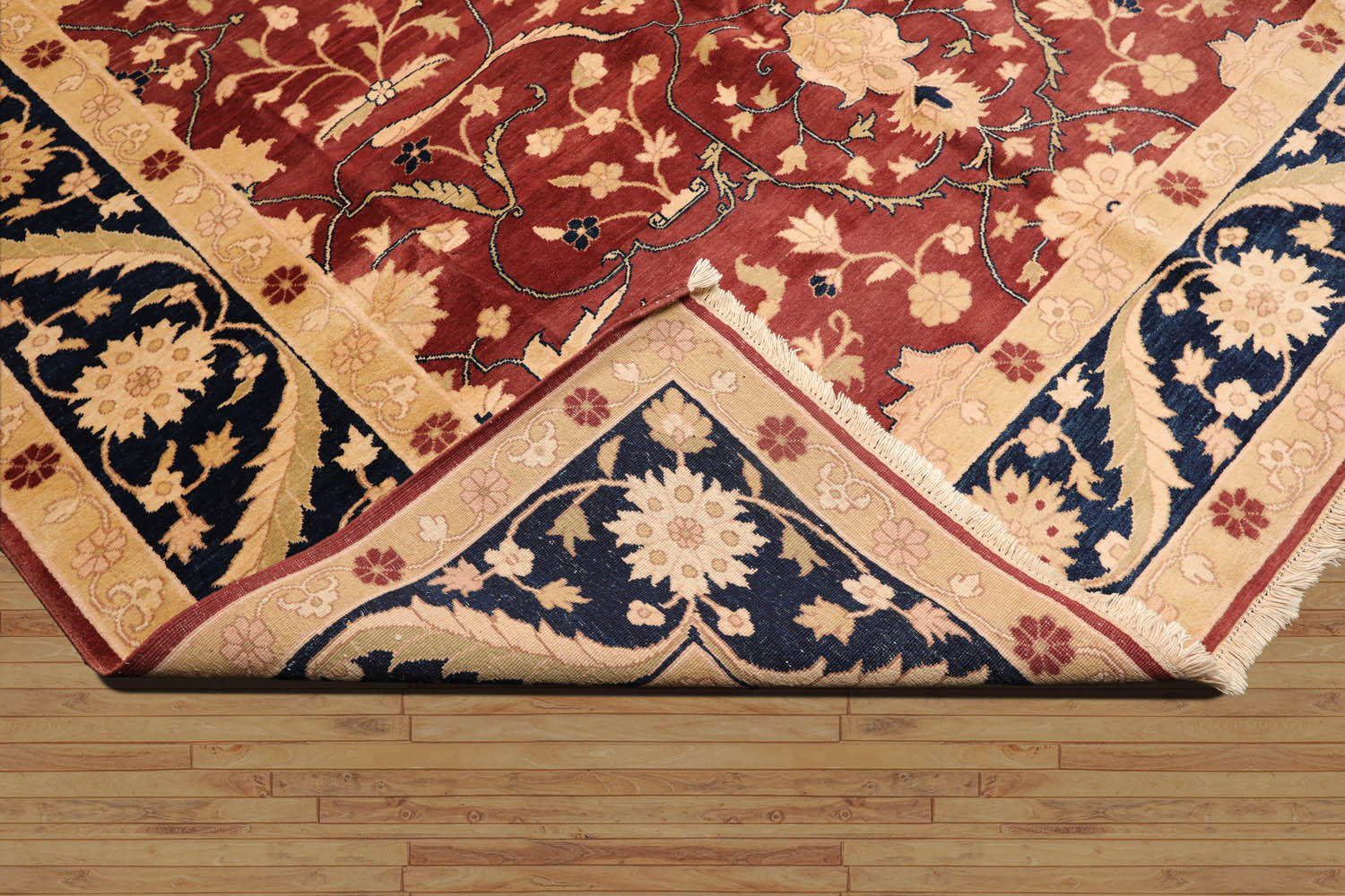 9x12 Rust, Navy, Tan Color Hand Knotted Floral 100% Wool Traditional-Persian/Oriental Oriental Rug