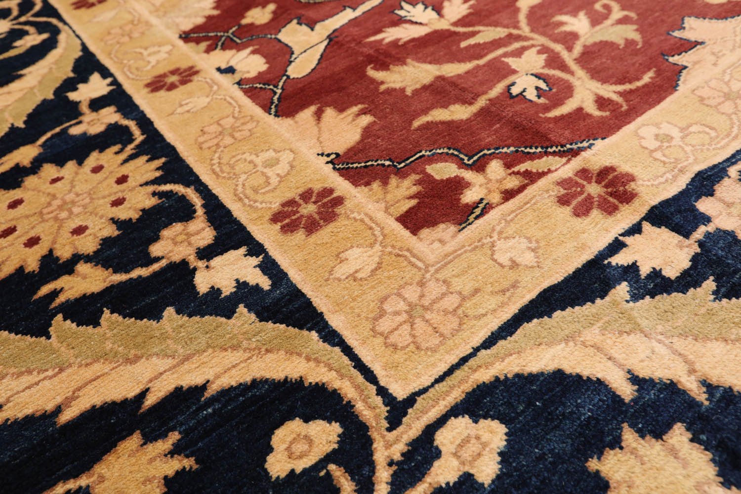 9x12 Rust, Navy, Tan Color Hand Knotted Floral 100% Wool Traditional-Persian/Oriental Oriental Rug