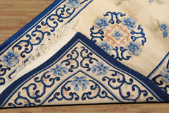 3x5 Beige, Navy, Blush Color Hand Knotted French Aubusson Savonnerie Wool Traditional Oriental Rug