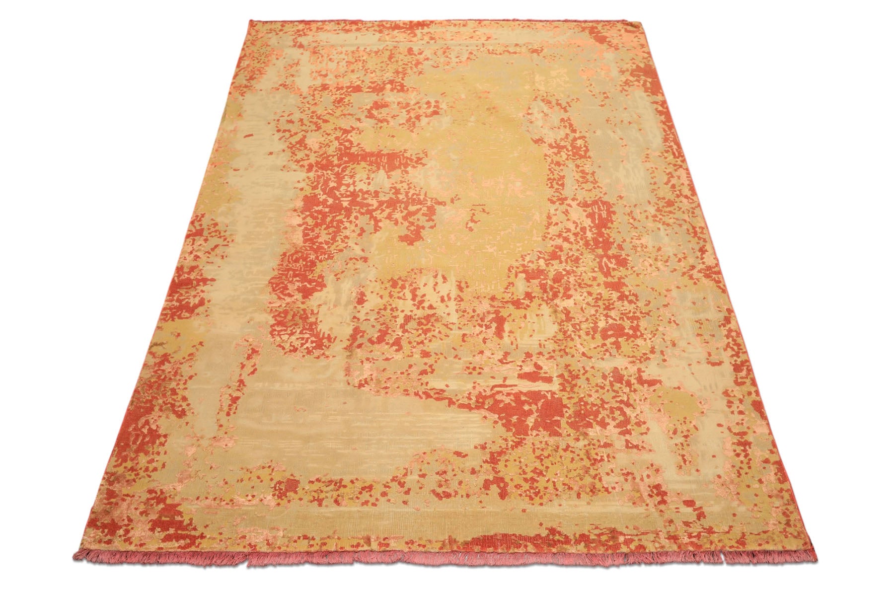 8x10 Gold, Sage, Burnt Orange Color Hand Knotted Sherpa Wool & Bamboo Silk Modern & Contemporay Oriental Rug