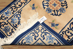 3x5 Beige, Navy, Blush Color Hand Knotted French Aubusson Savonnerie Wool Traditional Oriental Rug