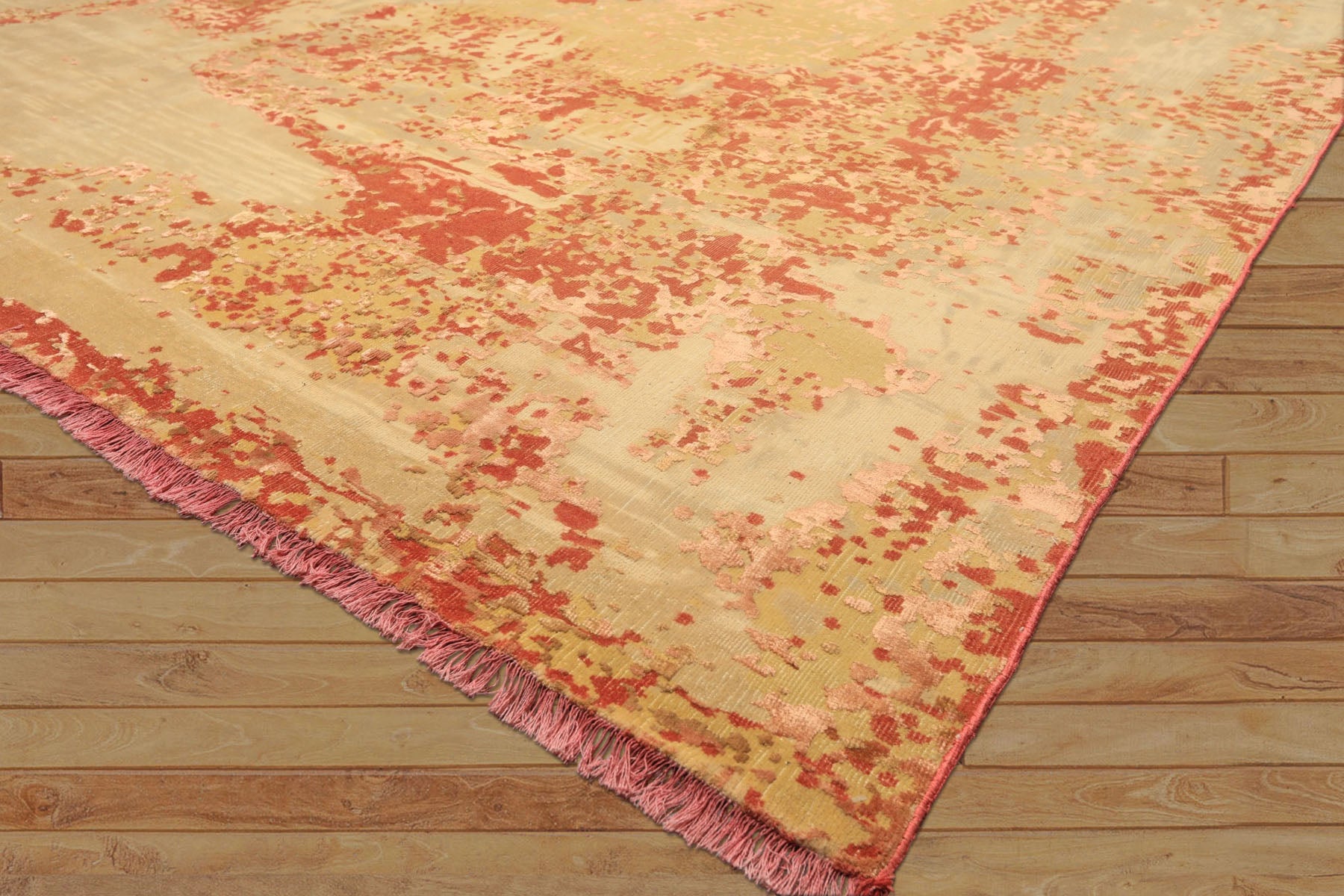 8x10 Gold, Sage, Burnt Orange Color Hand Knotted Sherpa Wool & Bamboo Silk Modern & Contemporay Oriental Rug